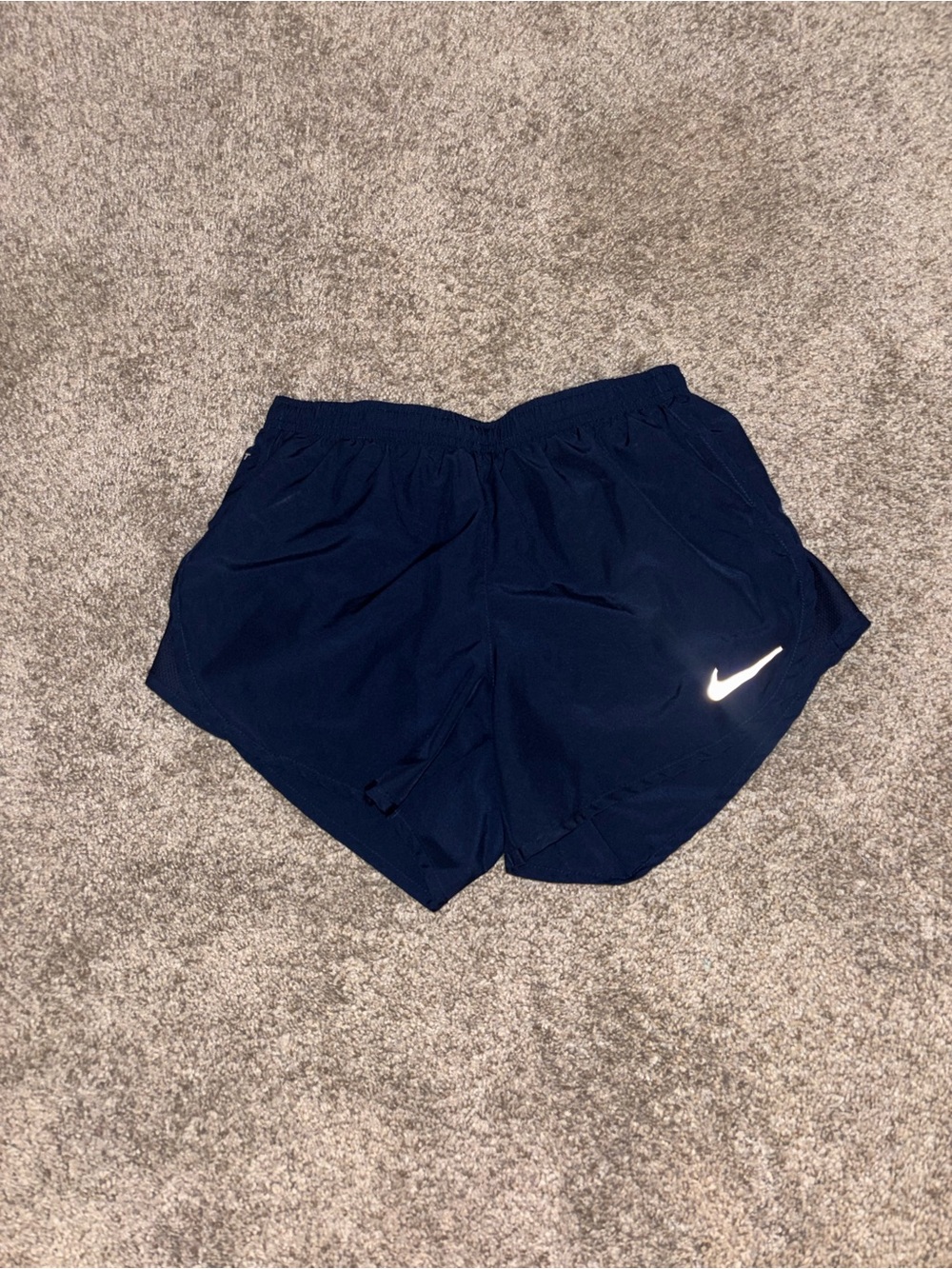 Navy blue NIKE running shorts with built-in underwear, never worn